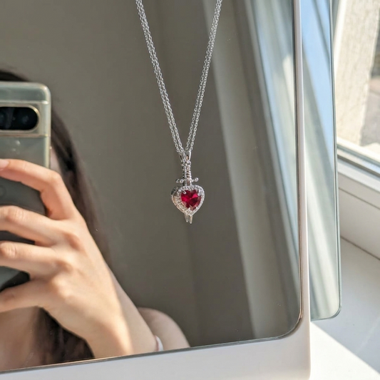 Ruby Heart Dagger Necklace – Stainless Steel Anti-Tarnish Pendant