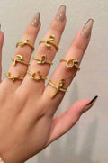 Zewaratwali Initial Charm Ring – Gold Stackable Adjustable Ring