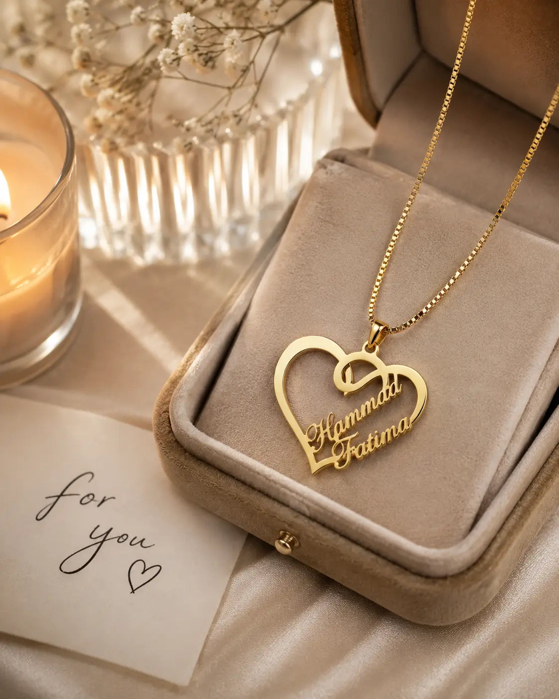Personalized Double Name Heart Necklace – Custom Name Pendant