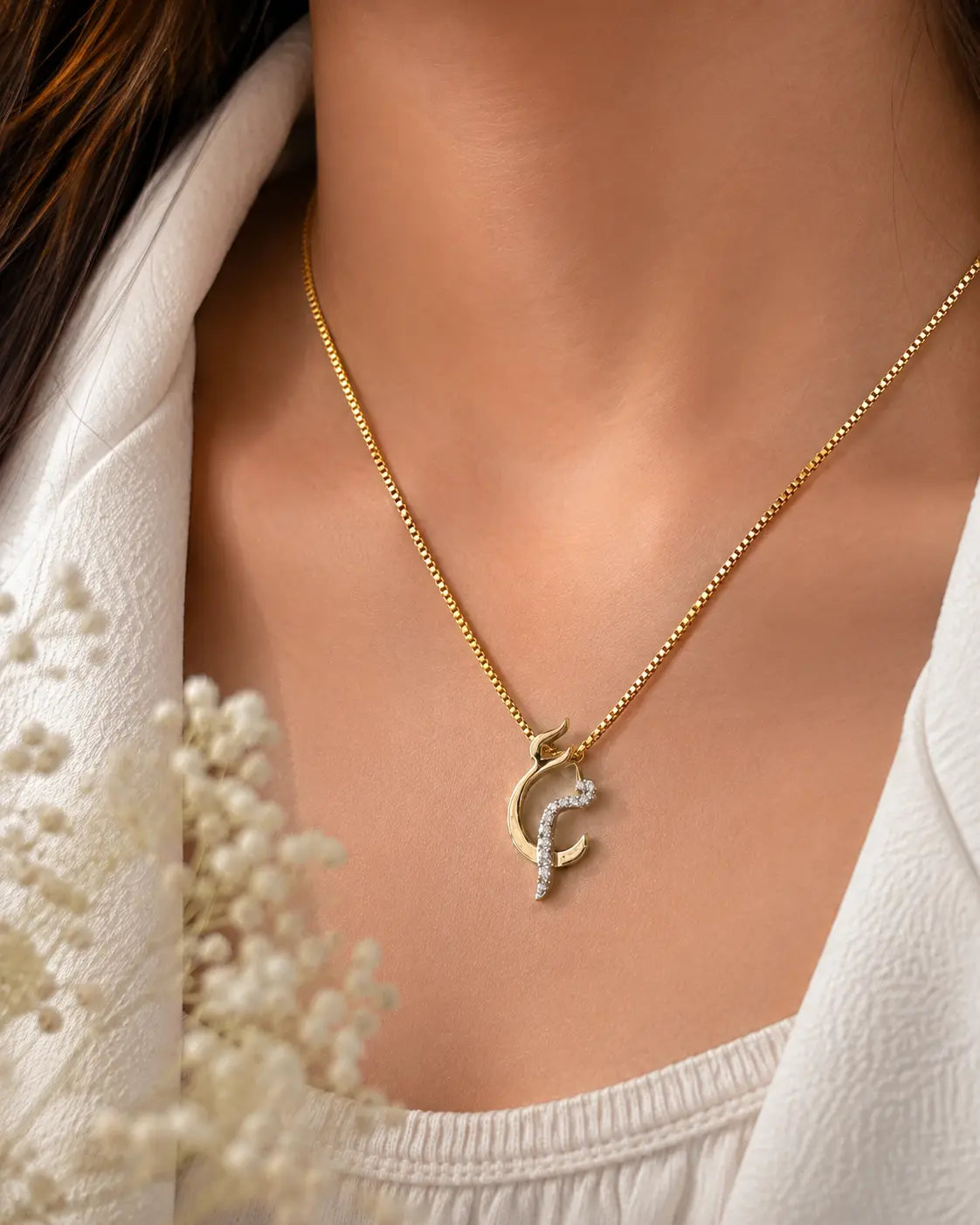 Two-Tone Arabic Initial Necklace