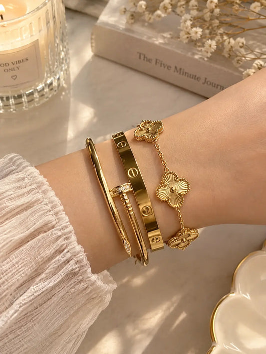 Combo Stack Jewellery Set | Stainless Steel Gold Bracelets | Zewaratwali