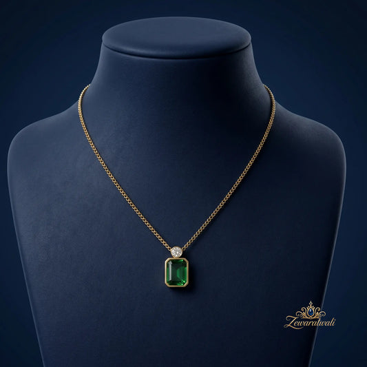 Zewaratwali Emerald Glow Necklace – Anti Tarnish Stainless Steel Pendant
