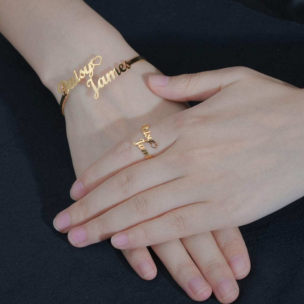 Personalized Couple Name Bracelet & Ring Set