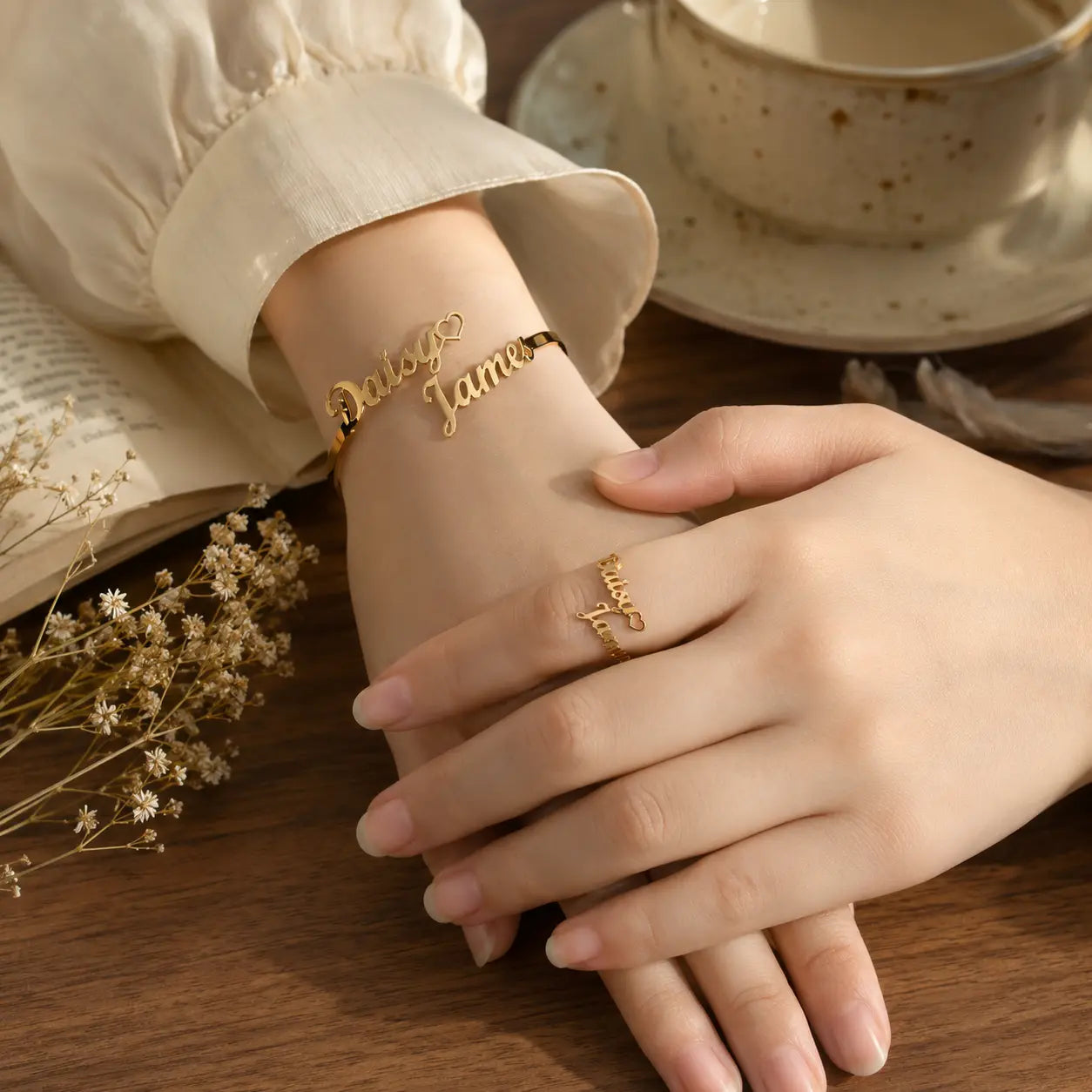 Personalized Couple Name Bracelet & Ring Set