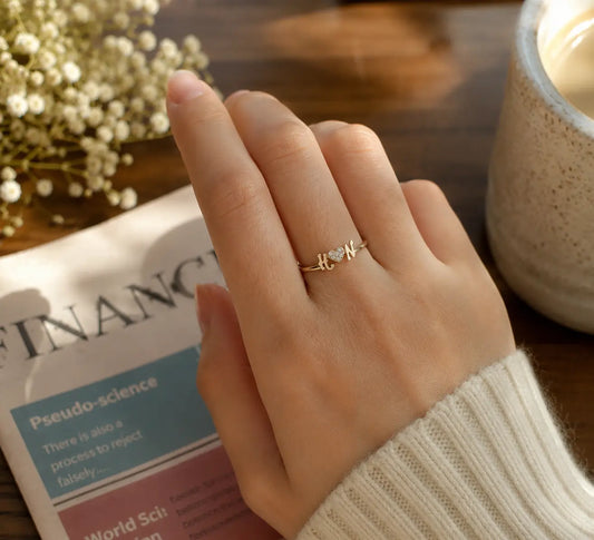 Personalized Initial Heart Ring