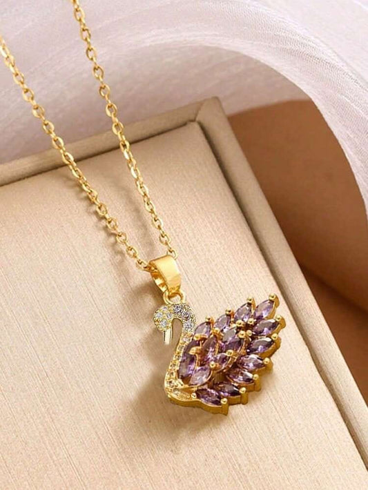 Crystal Swan Elegance Necklace – 316L Stainless Steel