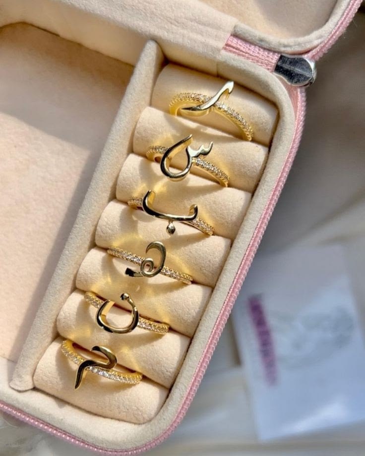 Zewaratwali Initial Charm Ring – Gold Stackable Adjustable Ring