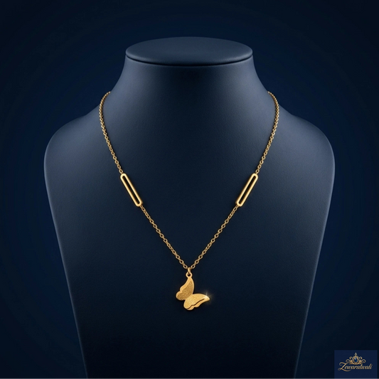 Golden Butterfly Necklace – Anti Tarnish Stainless Steel Pendant for Women