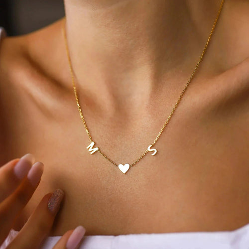 Couple Initial Heart Necklace – Personalized Letter Necklace